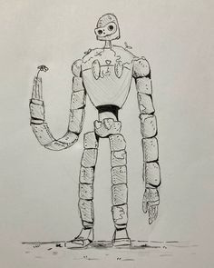 a drawing of a robot holding a piece of paper