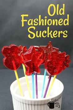 old fashioned suckers in a cup with candy sticks