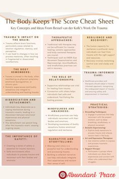 the body keeps the score chart sheet is shown in pink and orange colors, with information about how to use it