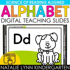 a book with an image of a dog on it and the words, alphabet digital teaching slides