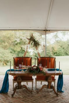 the reception table was set up under a tent