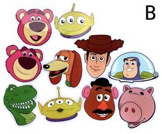 various cartoon characters are shown in the shape of masks