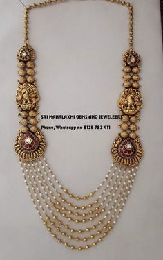 Pearl Jewellery Gold, Pearl Haaram Gold, Pearl Long Necklace Designs, Gold Pearl Long Necklace, Antique Pearl Jewelry, Gold Jwellery Design Indian Jewelry, Pearl Necklace Designs Gold Indian, Gold Pearl Jewelry Necklace, Pearl Jewellery Designs