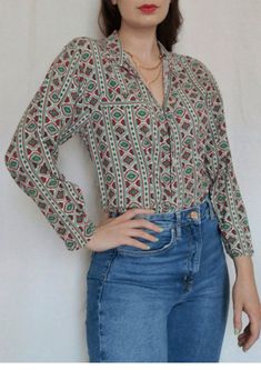 Benetton vintage printed shirt | Etsy Retro Patterned Printed Shirt, Trendy Geometric Pattern Spring Shirt, Casual Patterned Blouse With Retro Print, Retro Patterned Shirt With Abstract Print, Retro Green Printed Blouse, Retro Patterned Shirt With Vintage Print, Retro Shirt With Vintage Print In Patterned Color, Retro Green Blouse With Graphic Print, Retro Patterned Top With Vintage Design