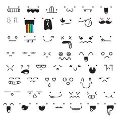 an assortment of different shapes and sizes of eyes, nose, lips, mustaches