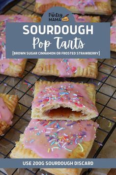 pink sprinkles on top of puff pastry with the words sourdough pop tarts above it