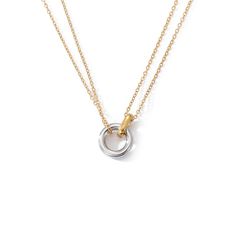 Interlocking Circles Double Gold Chain Necklace Necklace Ecuyeres Gold & Silver Double Circle Necklace, Metal Choker, Vintage Pendant Necklace, Friend Jewelry, Womens Chokers, Round Pendant Necklace, Round Necklace, Wedding Party Jewelry, Square Pendant