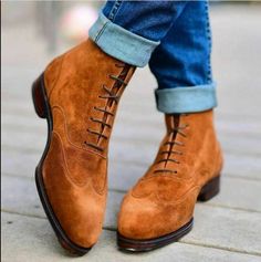 Handmade Mens Tan Color Suede Lace up Ankle Boot, Men Wingtip Elegant Boots #Handmade #Ankleboots Wingtip Boots, Elegant Boots, Leather Chukka Boots, Wedding Boots, Ankle Boots Men, Mens Leather Boots, Brown Shoes, Classic Boots, Lace Up Ankle Boots