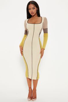 Available In Cream/combo. Sweater Midi Dress Long Sleeve Square Neck Stretch 100% Viscose Imported | Zarita Knit Midi Dress in Cream size 1X by Fashion Nova Midi Dress Long Sleeve, Sweater Midi Dress, Dresses Fashion Nova, Dress Cream, Navy Midi Dress, Xl Fashion, Fashion Nova Dresses, Sweater Dress Midi, Navy Fashion