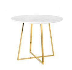 a white marble table with gold legs