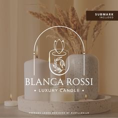 the logo for blancga rossi luxury candle is displayed in front of two candles