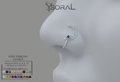 the nose piercing is designed to look like a crescent with an amethorate stone