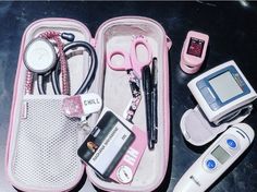 a pink case filled with different types of medical equipment