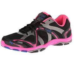 a woman's black and pink running shoe