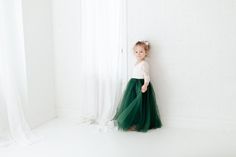 White Lace Flower Girl Dress Hunter Green Tulle Long Sleeve | Etsy Green Tulle Dress For Dress-up, Green Tulle Skirt Dress For Dress-up, Green Tulle Skirt Dress For Dress-up Occasions, Green Bridesmaid Dress With Lace Trim, Teal Tulle Dress, Infant Flower Girl, White Long Sleeve Wedding Dress, Wedding Dress Floor Length, Green Flower Girl Dresses