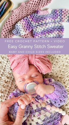 the crochet pattern video easy granny stitch sweater baby and child sizes newborn to adult