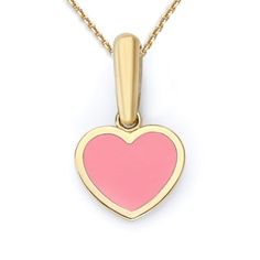 Heart Cut Enamel Jewelry For Gifts, Pink 14k Gold Jewelry With Heart Charm, 14k Gold Pink Jewelry With Heart Charm, Elegant Enamel Heart Pendant Jewelry, Glossy Enamel Jewelry Gift, Enamel Heart Pendant Necklace As Gift, Heart Pendant Enamel Necklace Gift, Heart Pendant Enamel Necklace For Gift, Yellow Gold Enamel Heart Charm Jewelry