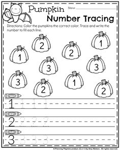 the pumpkin number training worksheet for kids to learn numbers and counting them on