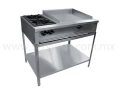 an electric stove with two burners and one shelf on the side, in stainless steel