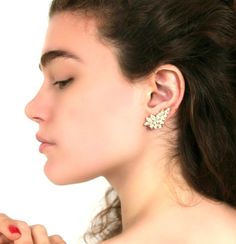 Bridal Crystal Silver earrings White Crystal Climbing by iloniti Elegant Single Ear Climber For Parties, Elegant Ear Climbers For Party, White Ear Climbers For Formal Occasion, Elegant Evening Ear Climbers, Prom Jewelry Earrings, Bridal Dangle Earrings, Trending Earrings, Climbing Earrings, Earrings Prom