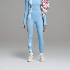 Adidas Womens Ivy Park Blue 3-Stripes Terry Tights Size Xs H21169 Fitted Activewear With Three Stripes For Spring, Fitted Three Stripes Leggings For Spring, Fitted Sportswear With Three Stripes Branding, Fitted Three Stripes Leggings For Athleisure, Blue Athleisure Tights, Stretch Blue Bottoms With Three Stripes, Sporty Blue Leggings For Spring, Compressive Blue Athleisure Tights, Blue Sportswear Activewear With Three Stripes