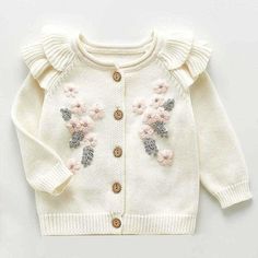 wholesale Baby girls Sweater trendy Jacket Baby Sweater Coat spring Winter Sweaters in bulk - PrettyKid Flower Coat, Pull Bebe, Pullover Mode, Girls Jumpers, Trendy Jackets, Girls Cardigan, Embroidered Cardigan