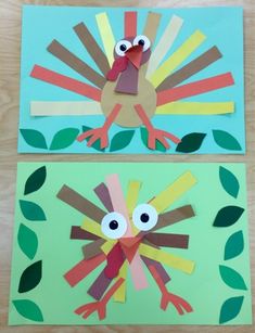 two turkeys made out of construction paper