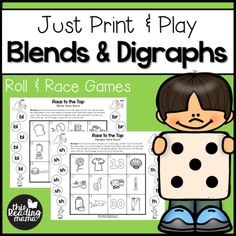 a roll and play game with the words, just print and play blends and diggraphs