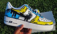 "Nike Air Force 1 Custom \"Pink vs Yellow\" Cartoon Drip Design. Any Size/ Made To Order. Shipping is 2-3 weeks Item will USPS Priority Mail. No Returns. Condition is New with box. These shoes are hand painted and sealed with an acrylic finisher so the paint is fortified, but this does not mean the shoes are indestructible. Continues wear and daily use can cause deep creasing and may eventually lead to cracking of the paint. Once again these shoes are not meant for daily use - Thank you & Ha White Custom Sneakers With Paint Splatter For Sports, White Custom Paint Splatter Sneakers For Sports, Sporty White Custom Sneakers With Paint Splatter, White Sporty Custom Sneakers With Paint Splatter, White Lace-up Sneakers With Paint Splatter, White Waterproof Custom Lace-up Sneakers, Hand Painted Yellow Sneakers For Streetwear, Yellow Cartoon, Nike Air Force 1 Custom