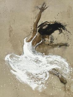 a painting of a woman floating in the water with her arms outstretched and legs spread out