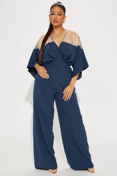 Almost the Weekend Jumpsuit  - Navy Jumpsuit V Neck, Navy Jumpsuit, Jumpsuit Navy Blue, Plus Size Romper, Jumpsuit Summer, Plus Size Jumpsuit, Navy Fashion, Jumpsuit With Sleeves, Curve Dresses