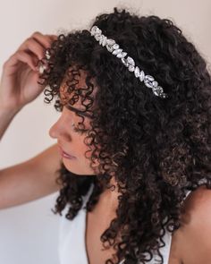 Perfect for a pop of sparkle to your bridal look, our Nora Crystal Headband is hand wired to perfection with round & marquise crystals in a timeless floral design. A fun accessory for any special occasion! Measures 11 inches x .5 inches. Crafted with all clear crystals. Flexible, lightweight and easy to style. Style #3417 Bridal Hair With Headband, Hairpiece Wedding, Headband Wedding Hair, Bridal Hairpiece, Silver Headband, Headband Wedding, Flower Girl Hairstyles, Crystal Headband, Rhinestone Headband