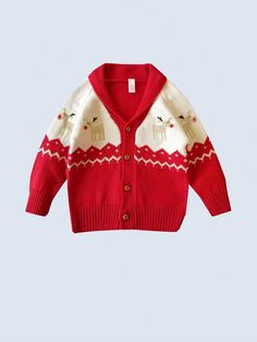 Baby Boys' Knitted Cardigan Red Sweater Coat, Reindeer Pattern, Long Sleeve, Warm, Comfortable, Fashionable, Suitable For Festive Parties, Christmas Red   Long Sleeve Fabric   Non-Stretch  Baby Boys Clothing, size features are:Bust: ,Length: ,Sleeve Length: Baby Boy Cardigan, Reindeer Pattern, Boys Cardigans, Baby Cardigan Pattern, Baby Boy Christmas, Crochet Baby Cardigan, Toddler Sweater, Boys Knits, Cardigan Sweater Coat