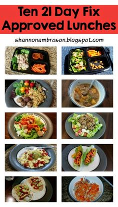 the ten day fix approved lunches are shown in this collage, including salads and