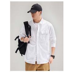 Single Breasted Solid Color Long Sleeve Shirt  Material: 100% cotton  Size: M, L, XL, 2XL, 3XL Color: Black, White, Khaki  Season: Spring, Autumn, Winter   Occasion: Leisure, Outdoor, Daily, Vacation, Fall Outfits White Shirt With Pockets And Casual Collar, White Casual Shirt With Casual Collar, Casual Long Sleeve Cotton T-shirt, Oversized Long Sleeve Casual Shirt, Cotton Top With Pockets And Casual Collar, Casual White Tops With Pockets, Casual Cotton T-shirt With Casual Collar, Cotton Casual T-shirt With Casual Collar, White Cotton Top With Casual Collar