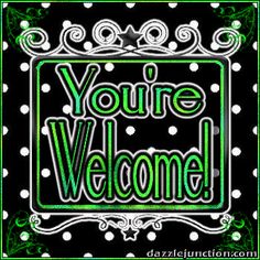 the words you're welcome are in green and white letters on a black background