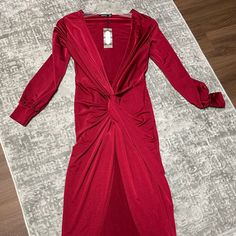 Beautiful, Elegant, And Unique Red Dress! New With Tags! Red V-neck Midi Dress For Dinner, Red Maxi Dress For Fall Party, Red Long Sleeve Midi Dress For Dinner, Chic Burgundy Maxi Dress, Chic Burgundy Dress For Dinner, Red V-neck Dinner Dress, Red Maxi Dress For Dinner, Red Long Sleeve Maxi Dress For Night Out, Chic Red Maxi Dress For Party