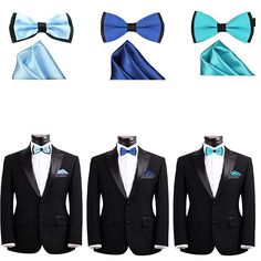 Smooth textured bow tie and pocket square for formal events or special occasions such as weddings and proms Available in three shades of blue, royal blue, baby blue and turquoise blue Bow tie has a solid color of blue, accented with black. Pocket square is a solid color of blue with no black accent Bow Tie measures 2.5 inches wide by 4.9 inches long and pocket square measures 8.4 by 8.4 inches This bowtie will fit most neck sizes. Perfect for young boys, teens and men and will fit necks 12 inche Blue Suit And Tie Accessories With Bow For Business, Blue Satin Bow Tie For Black-tie Events, Elegant Blue Tuxedo For Black-tie Events, Blue Classic Bow Tie For Black-tie Events, Blue Bow Tie Suit Accessories For Party, Blue Bow Suit And Tie Accessories For Formal Occasions, Classic Blue Tuxedo For Black Tie Events, Classic Blue Tuxedo For Black Tie, Elegant Blue Suit And Tie Accessories For Party