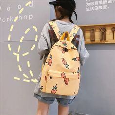 UAKISS - Original Cartoon Print Girl Backpack Large Capacity Cute Female Student Schoolbag Classic Lightweight Portable Backpacks Casual Orange Backpack Bag, Casual Orange Backpack, Casual Orange Standard Backpack, Casual Yellow Backpack For Students, Casual Orange Backpack For Everyday, Woven Beach Bags, Silver Handbag, Purple Backpack, Floral Bags