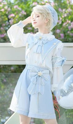 Original Character Outfits, Pastel Fantasy Outfit Male, Cute Shorts Aesthetic, Loltia Outfits, Lolíta Style, Ouji Fashion Aesthetic, Pose Ref 2 People, Lolíta Dress, Ouji Fashion Girl