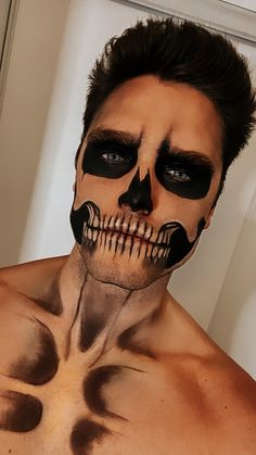 Skeleton Face Makeup Man, Skeleton Makeup Halloween Men, Skeleton Men Makeup, Skeleton Make Up Man, Skeleton Man Makeup, Skeleton Chest Makeup, Skull Makeup Halloween Men