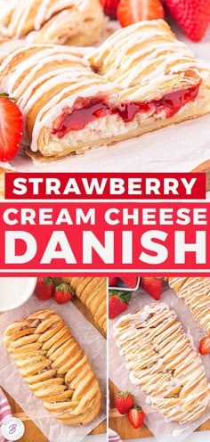 strawberry cream cheese danish sandwiches with fresh strawberries