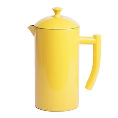 a yellow coffee pot with a lid