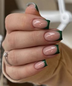 Green Acrylic Nails, Green French, Colorful Nails, French Tip Acrylic Nails, Short Square Acrylic Nails, Acrylic Nails Coffin Short