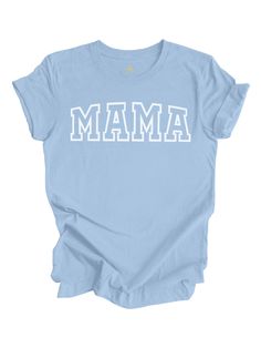 MAMA Varsity Short Sleeve Baby Blue Shirt Screen Printing Clothes, Mom Wardrobe, Soft Baby, Your Mom, Cotton Baby, Blue Shorts, Philadelphia Pa, Baby Soft, Electric Blue