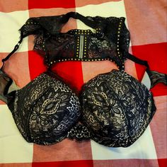 Sexy Bra With Brass Studs, Adjustable Neck Strap. Would Look Beautiful Under V-Neck Sweater! Padded And Soft Lace! Push-up Bra With Lace Closure For Party, Victoria's Secret Stretch Bra For Night Out, Victoria's Secret Low-cut Bra For Night Out, Sleep Wear, Look Beautiful, Neck Strap, V Neck Sweater, Vneck Sweater, Women's Intimates