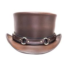 Hand Crafted Leather Premium Quality Leather Hat , Each Hat is Hand made  Description: we have multiple options in leather Color : Black , Dark Brown , Distress Brown , White , Silver , Maroon Redish  , Greenish Green ,  Tan Brown * High-Quality Craftsmanship handmade * Real Leather * 100% pure leather Sizing: Hat Height is 6.5 inch XS 54 CM S 55-56 CM M 57-58 CM L 59 CM XL 60 CM XXL 61-62 CM Heads come in all sizes, and in a lots variety of shapes. Although high quality hats are adaptable, and will usually conform to differences in shape with a little wearing, it is essential that the size be correct for the head. To determine your hat size, measure the circumference around your head, keeping the tape level and firm, across the temples and above the eyebrow ridges. Check the size chart gi Leather Top Hat, Steampunk Top, American Hat Makers, Brown Leather Top, Steampunk Top Hat, Steampunk Leather, Gothic Tops, Top Hats, Quality Hats