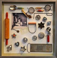 a shadow box with various items in it