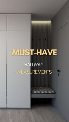 an image of a bedroom with the words must have hallway measurements