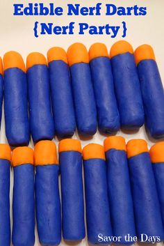 blue and orange edible nerf darts for nerf party